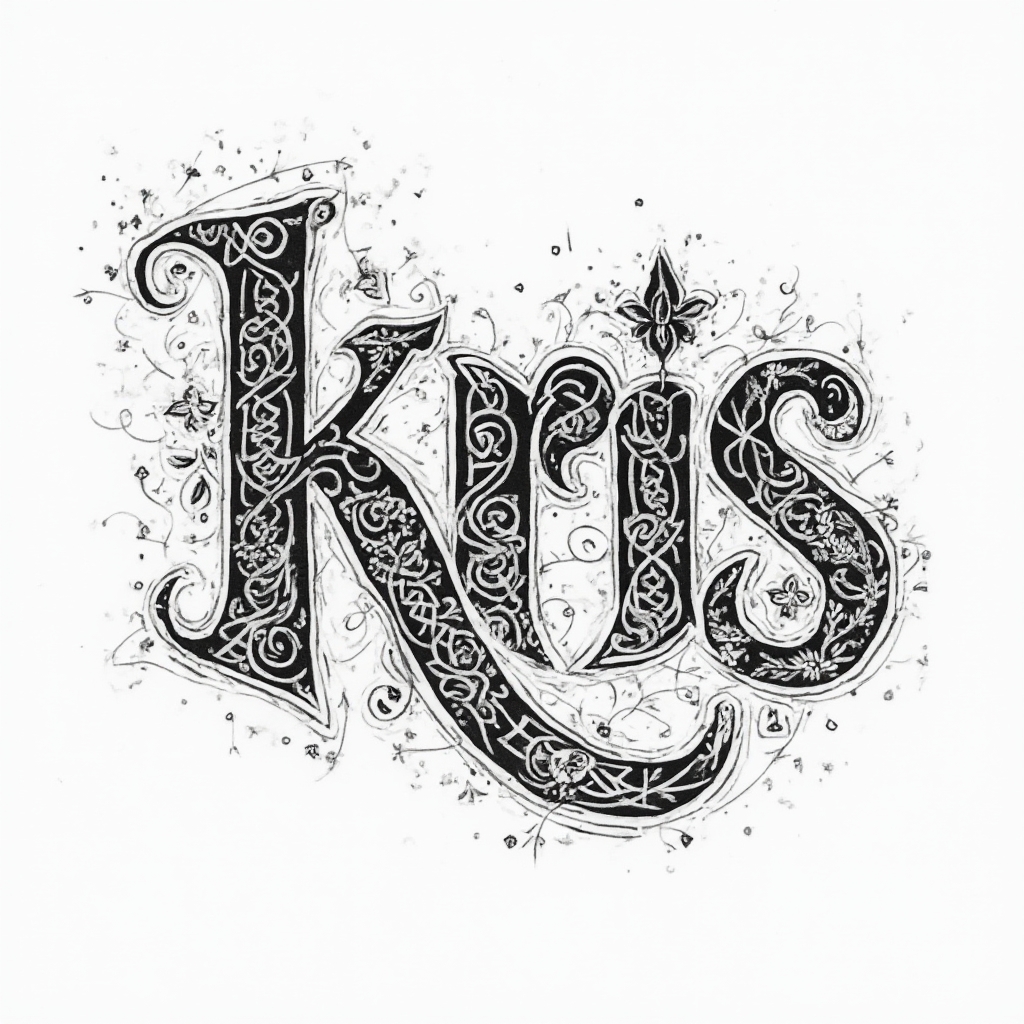 ornamental geometric tattoo-style design of the name kris in intricate black linework on white