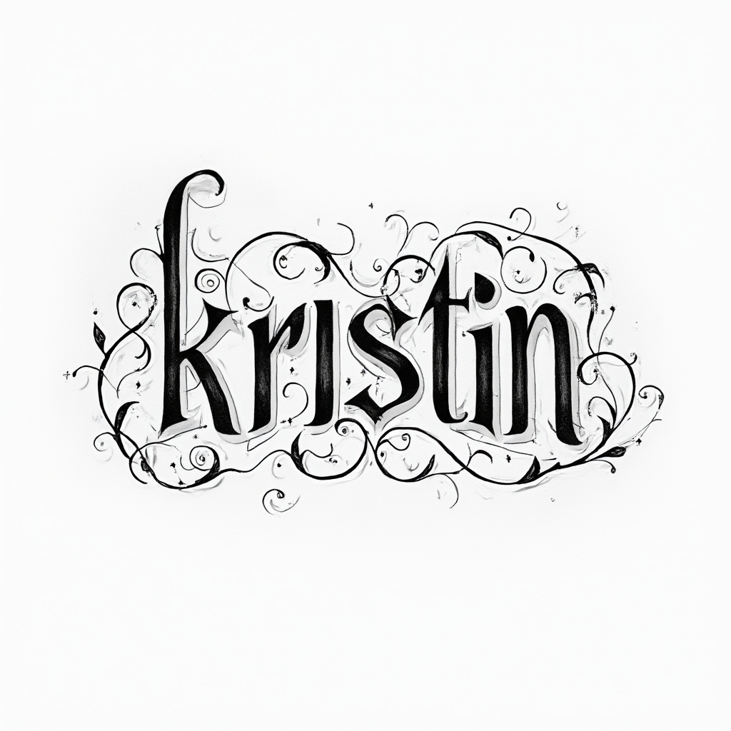 Ornamental tattoo concept with the name kristin in flowing decorative lettering on a white background