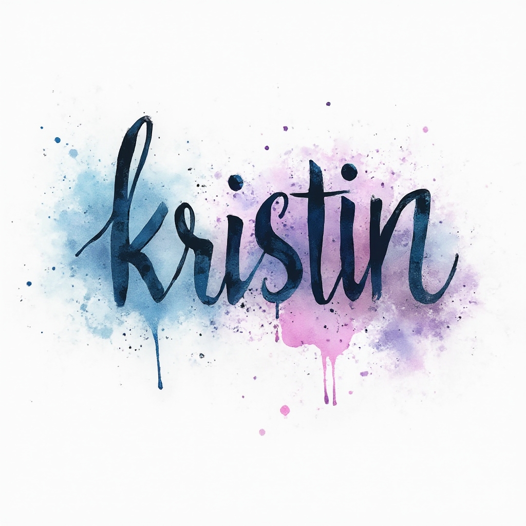Watercolor tattoo concept where the name kristin is formed with flowing colorful paint on a white background