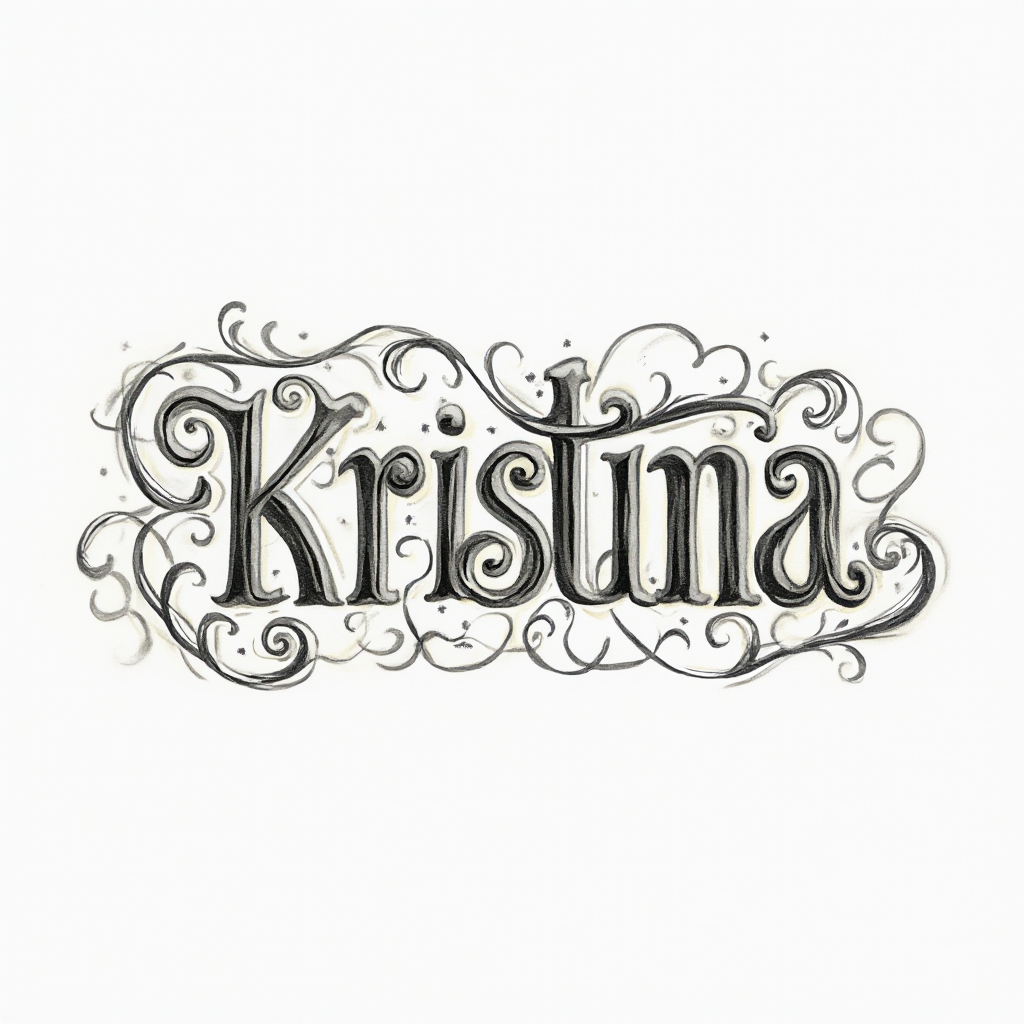 Abstract ornamental tattoo concept of the name kristina in intricate interlocking letterforms on a white background