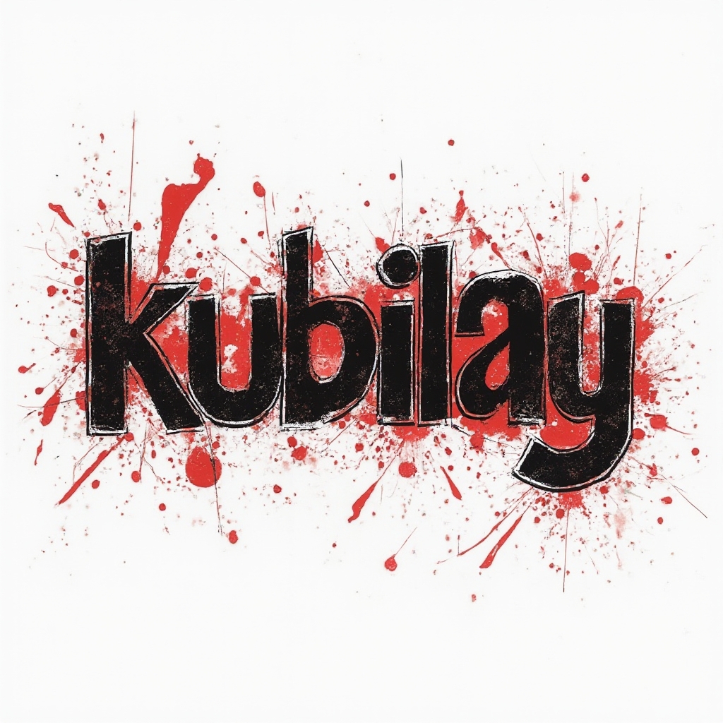 Trash Polka-style name tattoo concept with kubilay in distressed red and black lettering on a white background