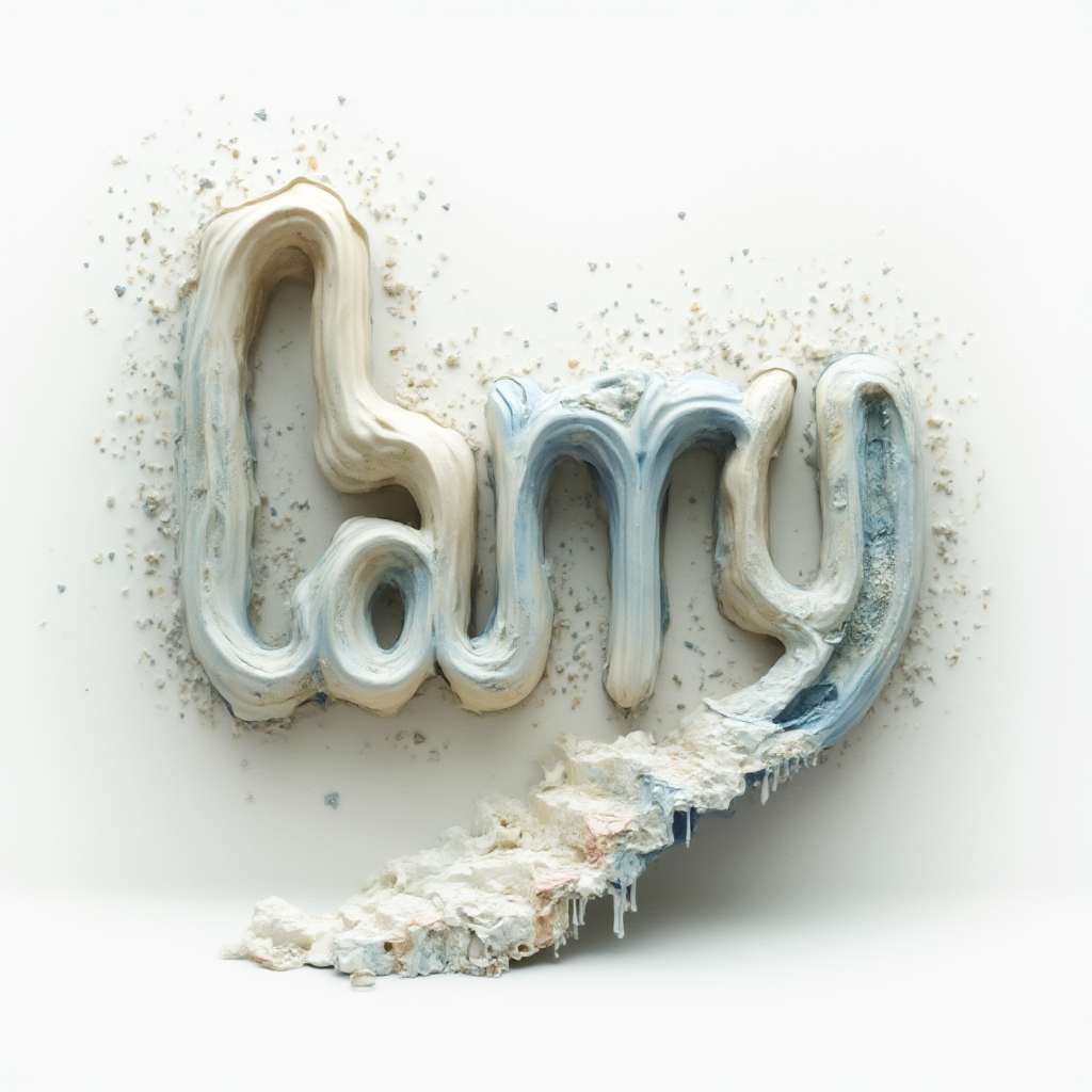 Surreal dreamscape tattoo concept where the name larry melts into impossible architectural shapes on white background.