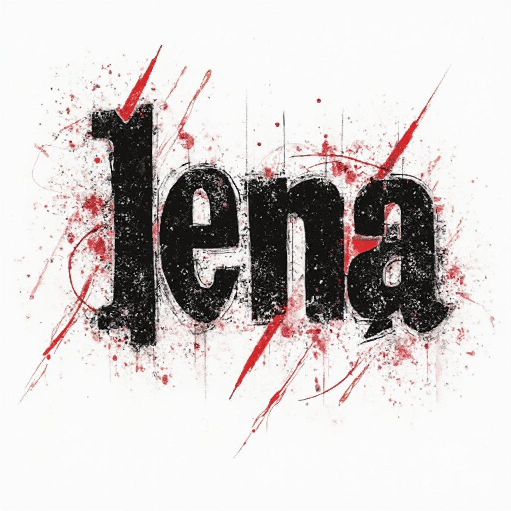 Trash Polka-inspired tattoo design of the name lena with bold black and red elements on a white background.