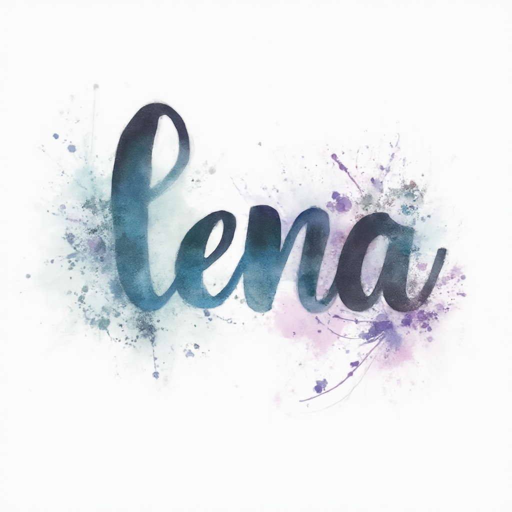 Watercolor tattoo concept of the name lena with colorful splashes on a white background.