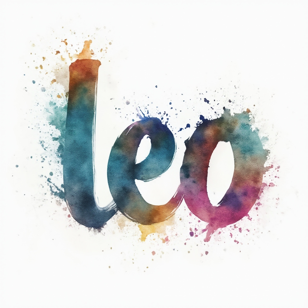 Watercolor-style tattoo concept where the name leo is formed from colorful ink splashes on a white background.