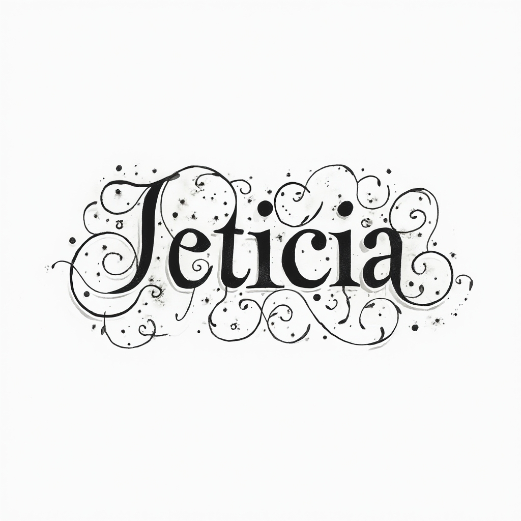 Ornamental linework tattoo concept where the name leticia is formed from flowing decorative strokes on a white background.
