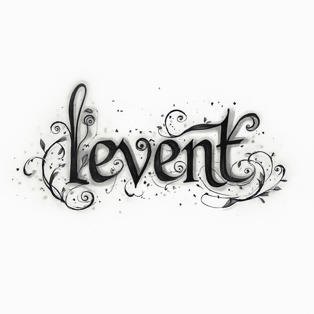 Refined flowing ornamental black and grey lettering forming the name levent on white background