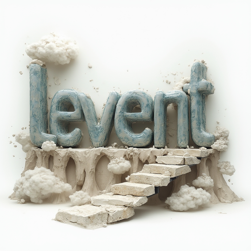 Surreal 3D abstract structures forming the name levent on a clean white background
