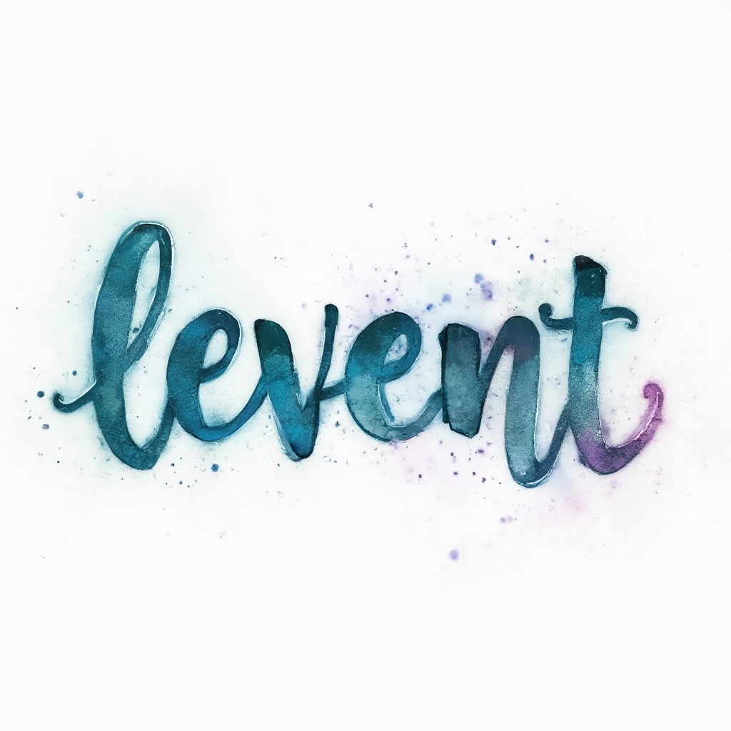 Watercolor-style abstract lettering forming the name levent with colorful splashes on white background