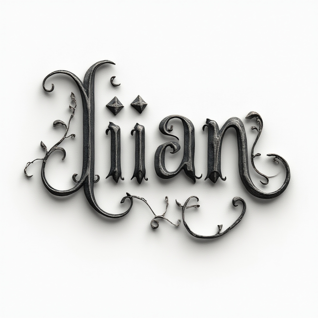Dimensional script tattoo concept of the name lilian with elegant curves and shading on a white background.