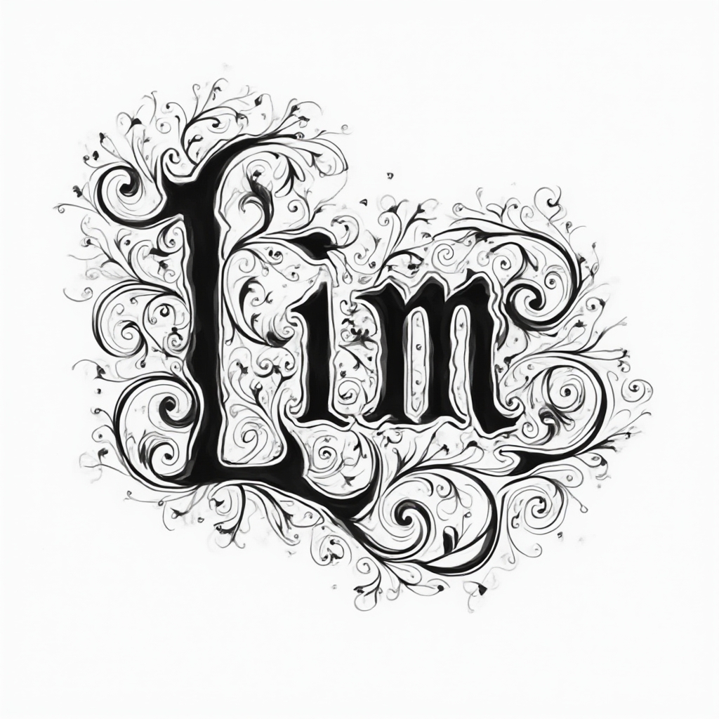 Ornamental black-ink tattoo concept with the name lim woven into intricate flowing patterns on a white background