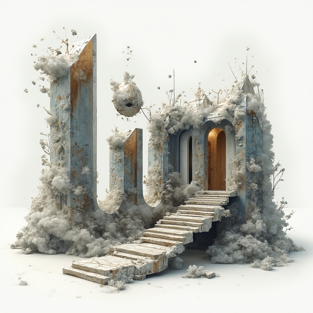 Surreal tattoo concept with the name lim formed by impossible, melting architectural letters on a white background