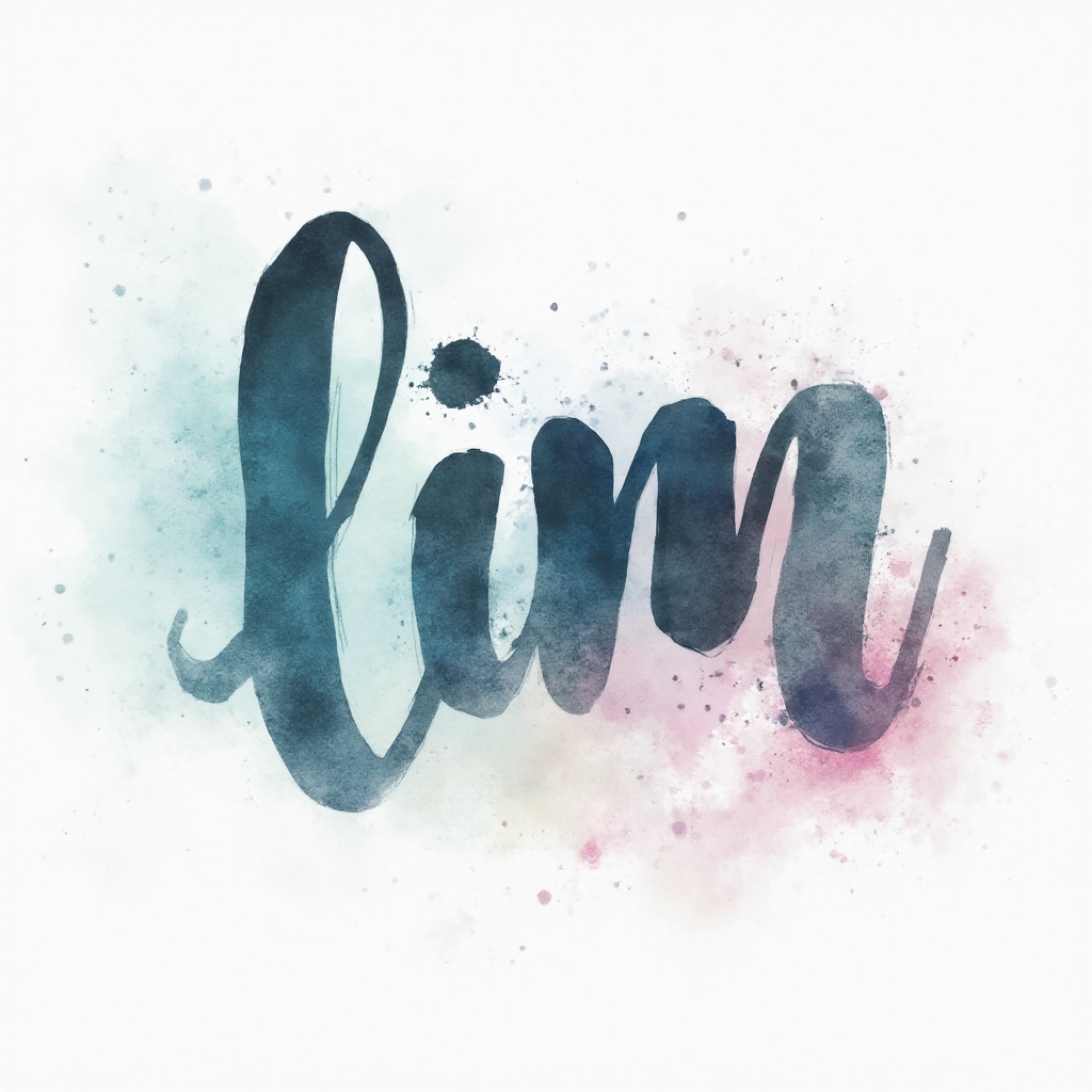 Watercolor-style tattoo concept featuring the name lim formed by flowing letters that dissolve into colorful splashes on a white background