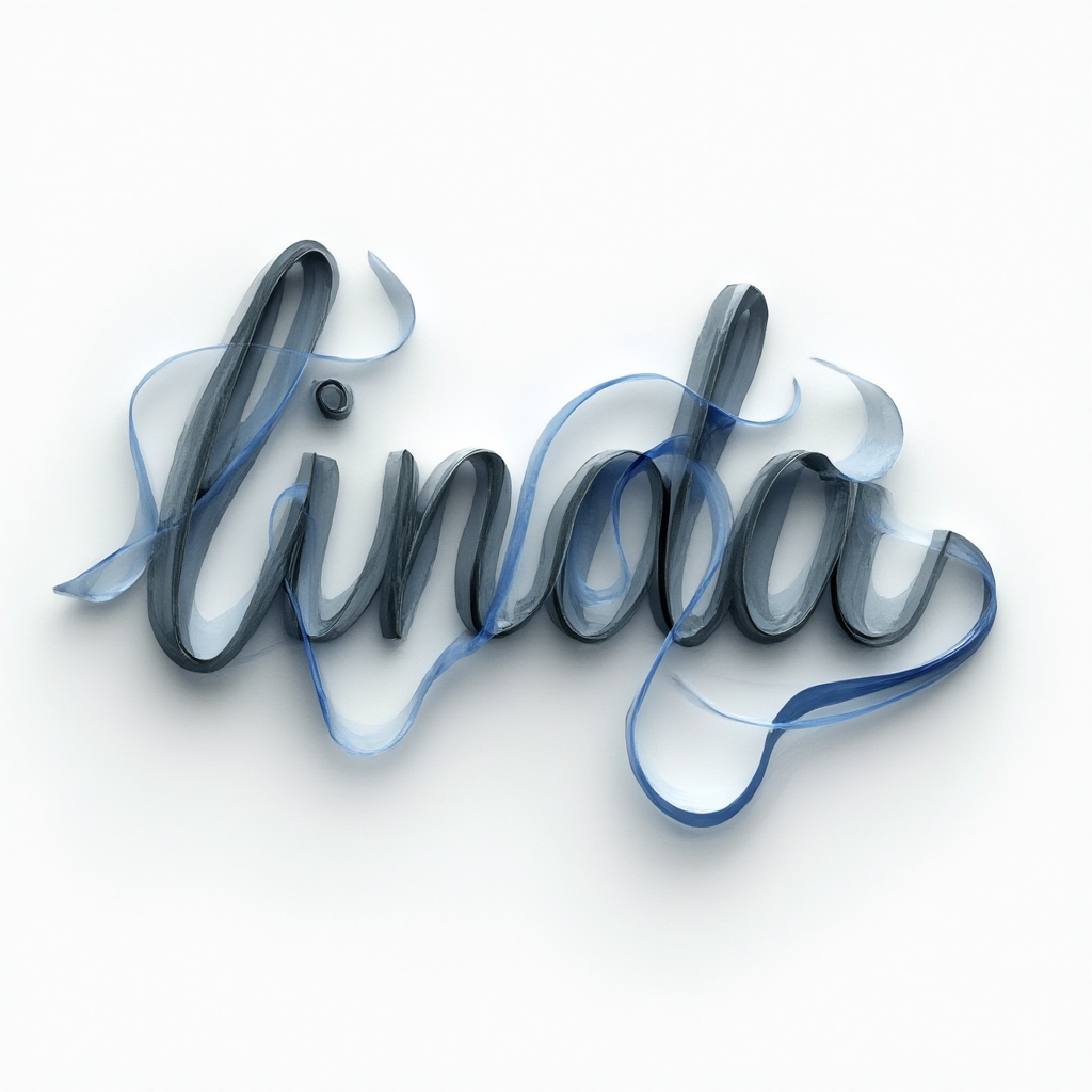 AI-Original-Style tattoo concept with the name linda formed from flowing 3D ribbon shapes on a white background.