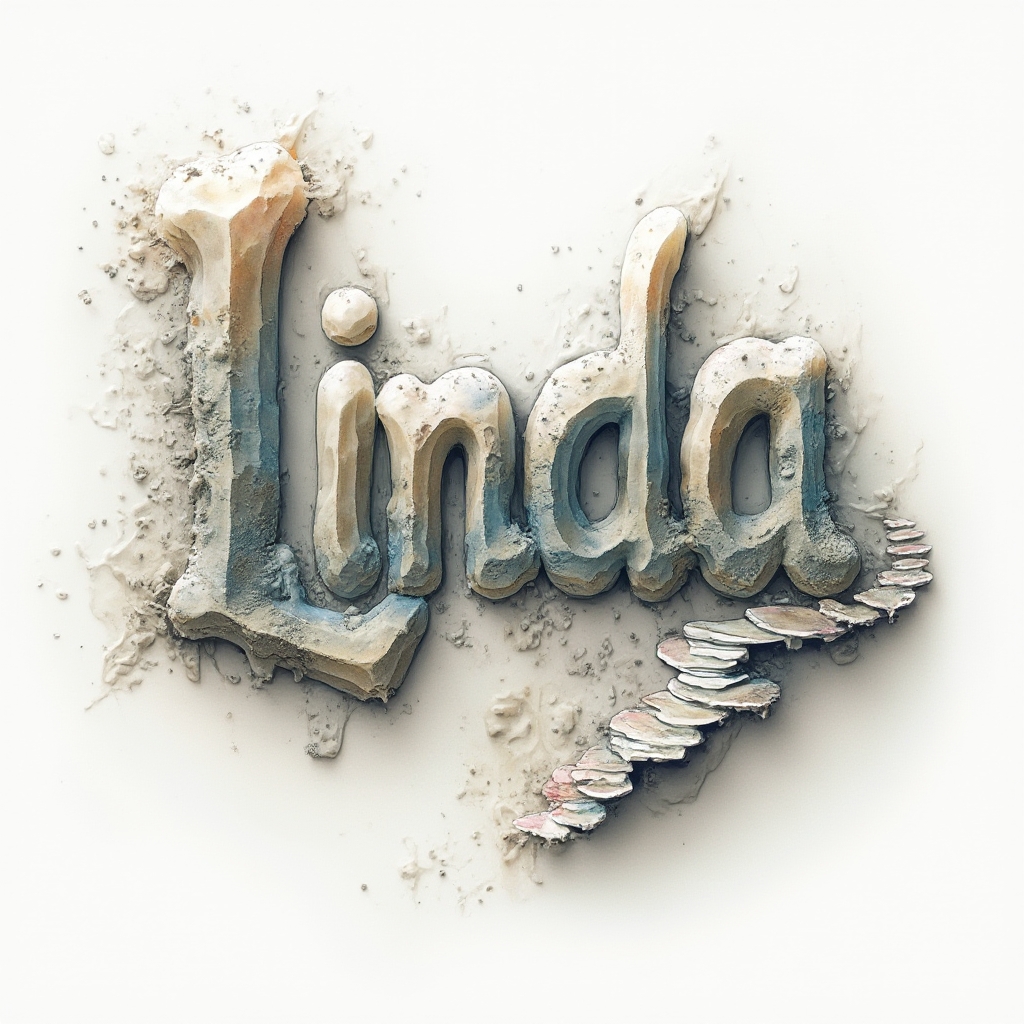 Surrealism tattoo concept with the name linda formed from melting and impossible shapes on a white background.