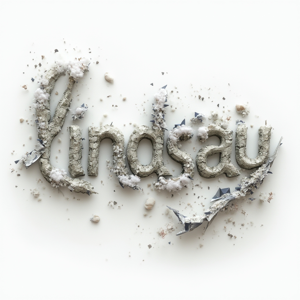 Surreal tattoo concept of the name lindsay formed by impossible, dreamlike structures on a white background.