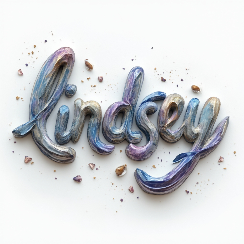 Surreal tattoo concept of the name lindsey as warped, dreamlike lettering floating on a white background