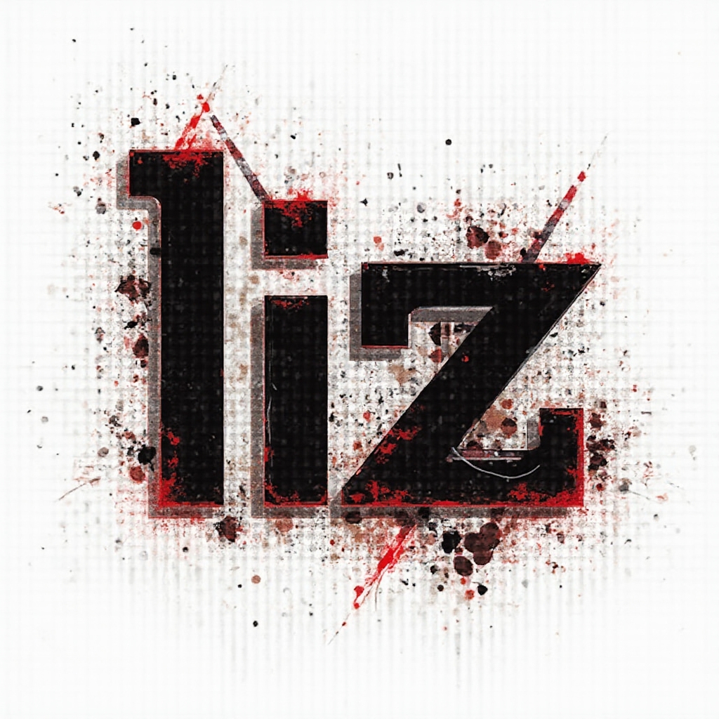 Trash Polka tattoo concept with the name liz built from distressed black and red graphic shapes on a white background.