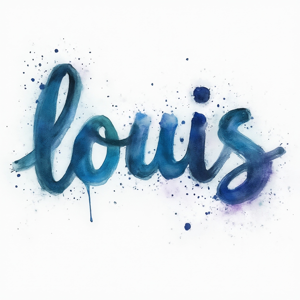 Watercolor tattoo concept where the name louis is formed by flowing colorful brushstrokes on a white background