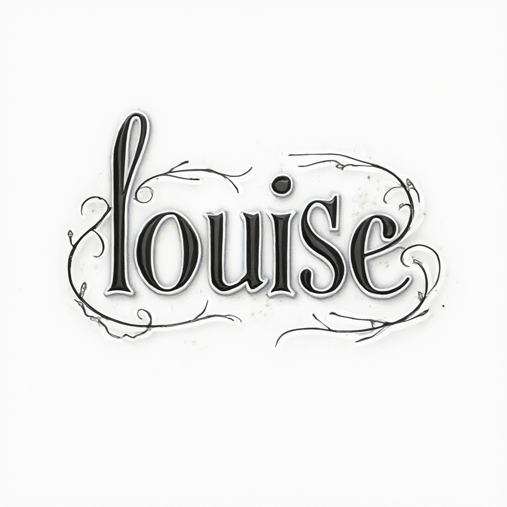 Elegant black linework design where the name louise is sculpted from overlapping ornamental contours on a white background.