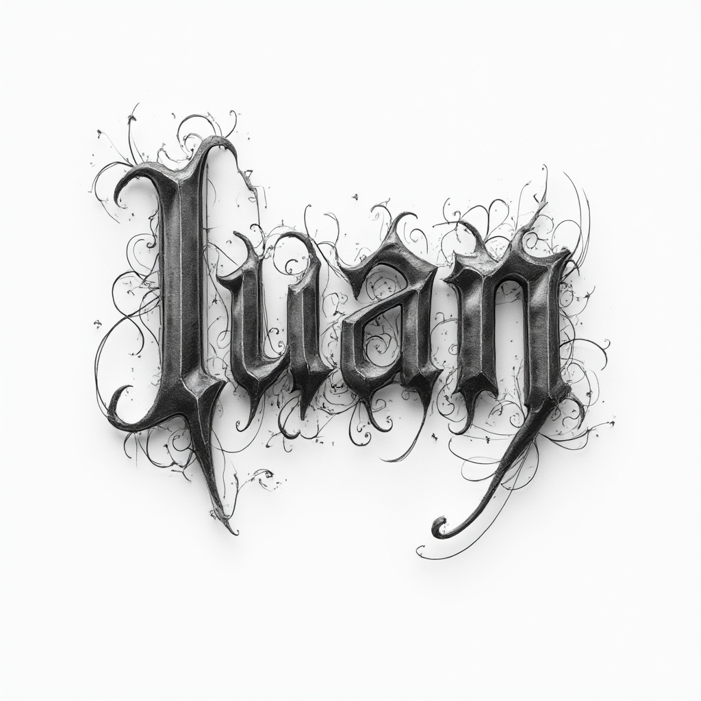 Dimensional glyph-style tattoo design of the name luan rendered as an interconnected emblem on a white background