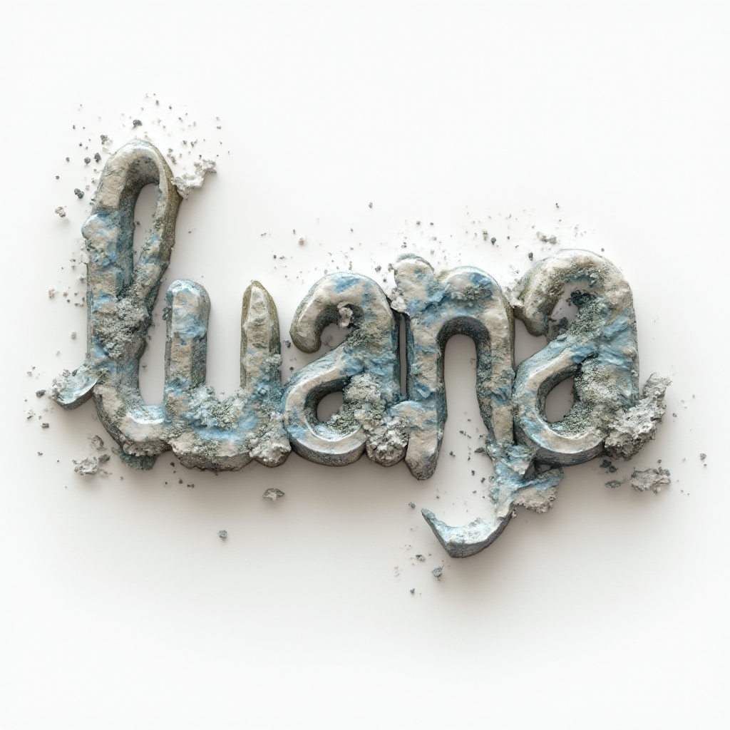 Surrealist tattoo concept of the name luana formed by morphing, dreamlike 3D letters on white background