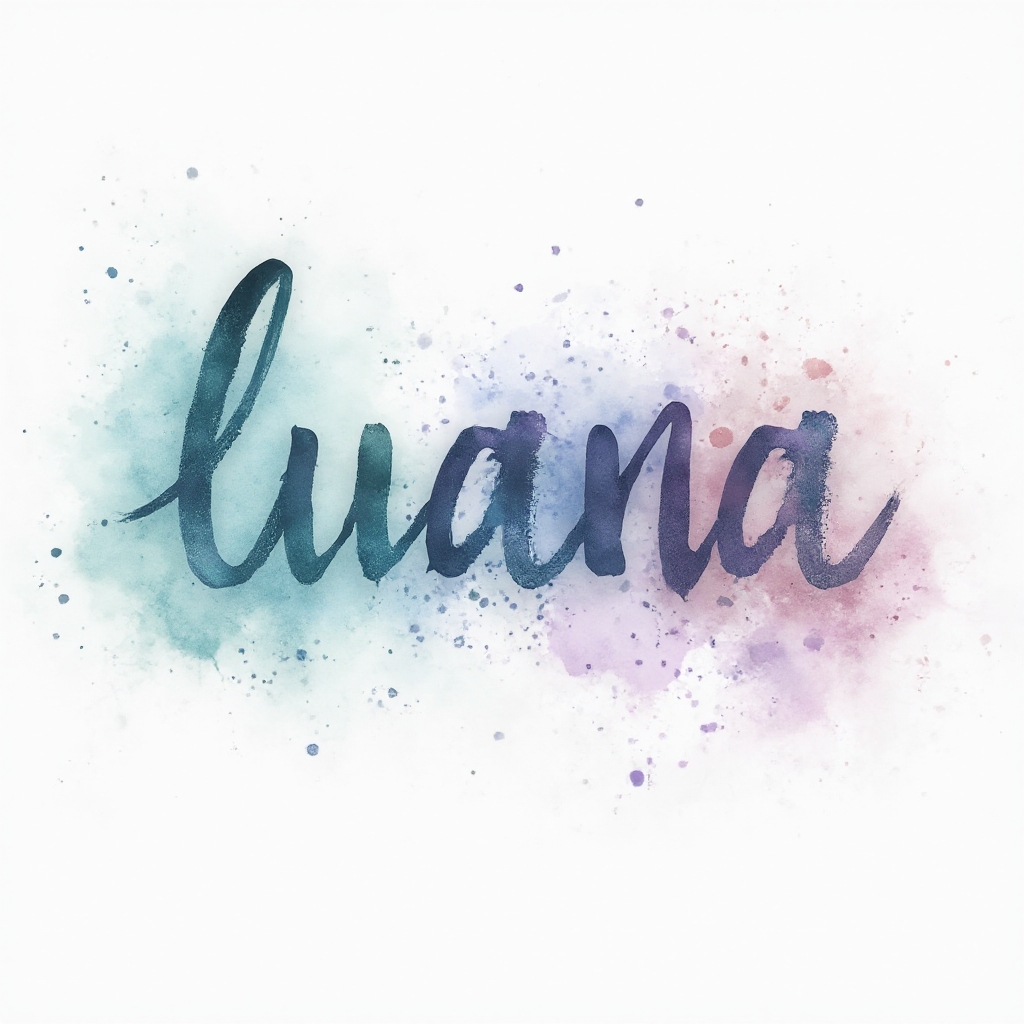 Watercolor-style tattoo concept of the name luana in fluid multicolor brushstroke lettering on white background