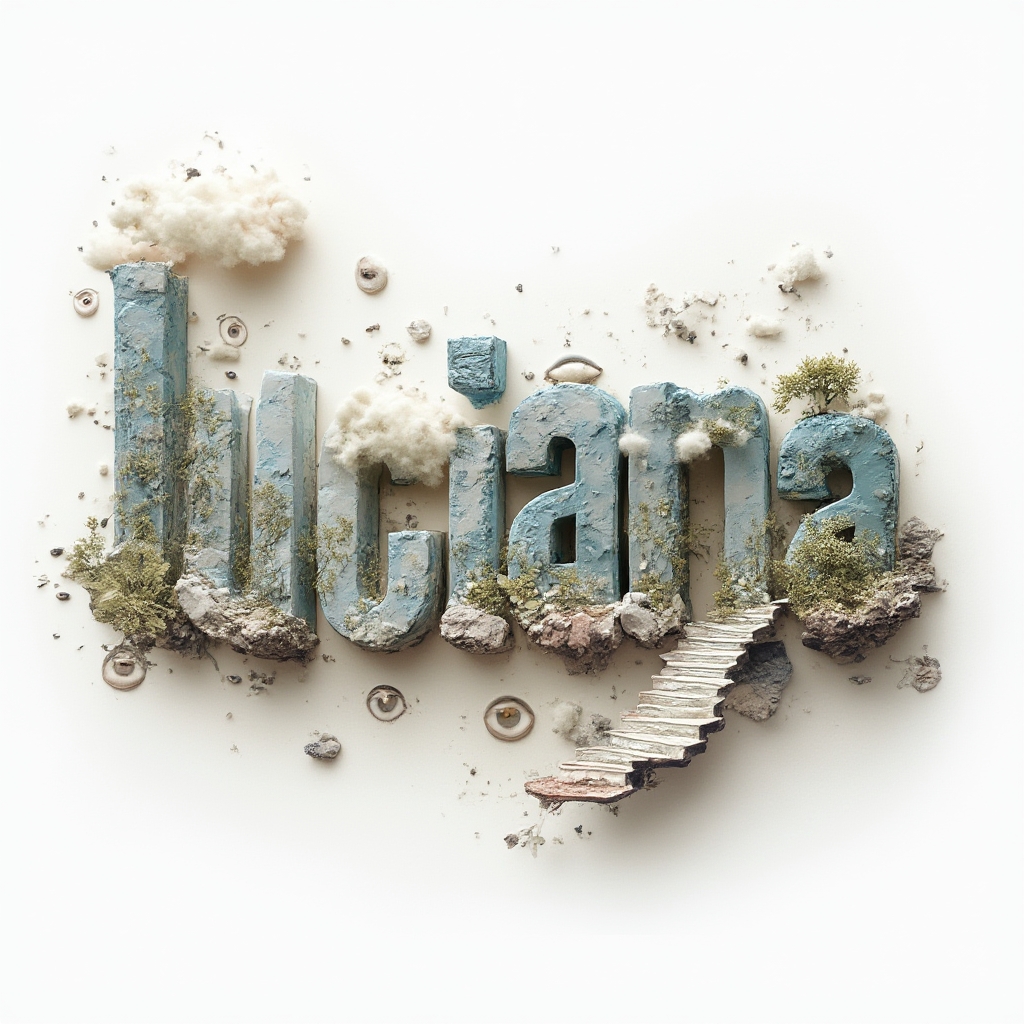 Surrealism-inspired tattoo concept where the name luciana is formed from dreamlike, morphing letters and objects on a white background.