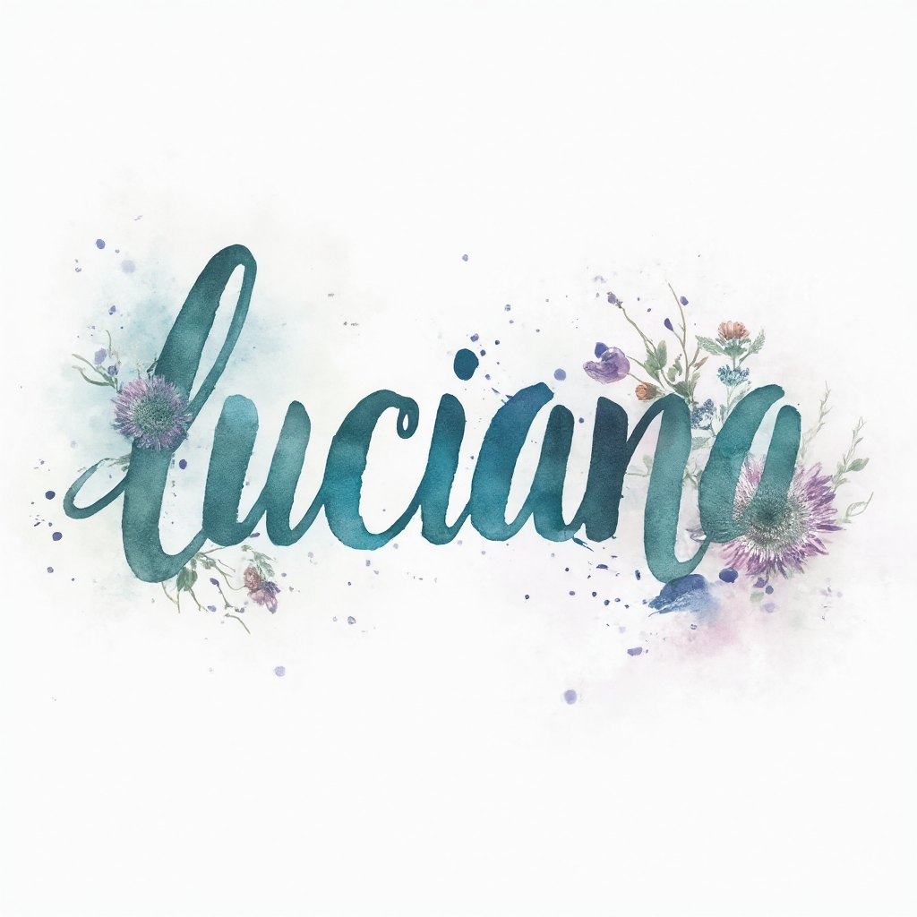Watercolor-style tattoo concept where the name luciana is formed by flowing multicolor paint strokes on a white background.