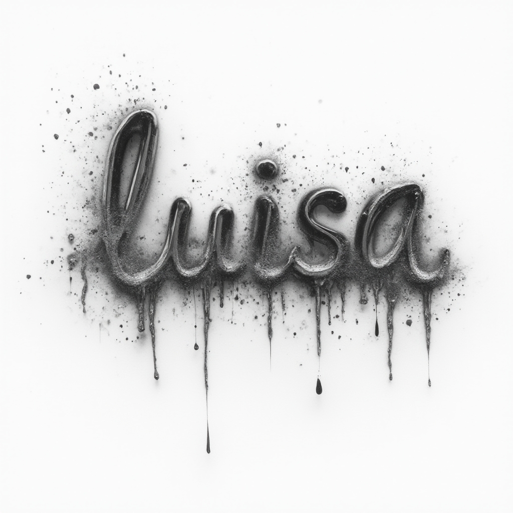 Surrealist tattoo design of the name luisa in melting, dreamlike lettering on white background.