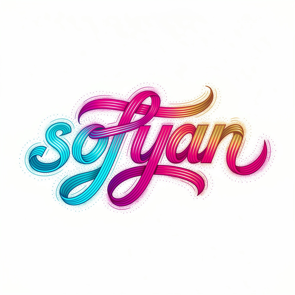 Original Luminara Flux tattoo-style design of the name Sofyan with glowing gradient linework on a white background.
