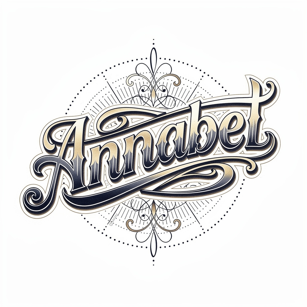 Ornamental Luminara-Fusion tattoo design of the name Annabel on white.