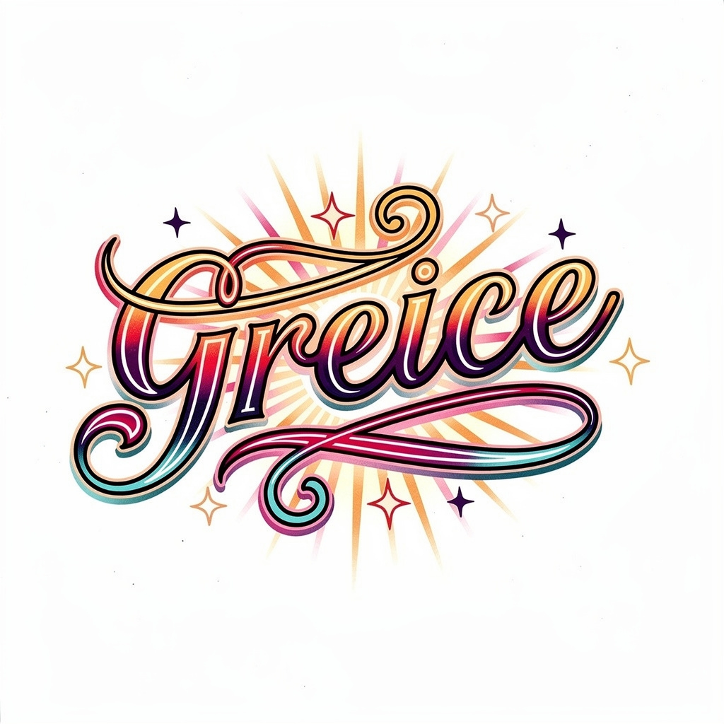 Luminara-Fusion tattoo-style artwork of the name Greice on a white background.