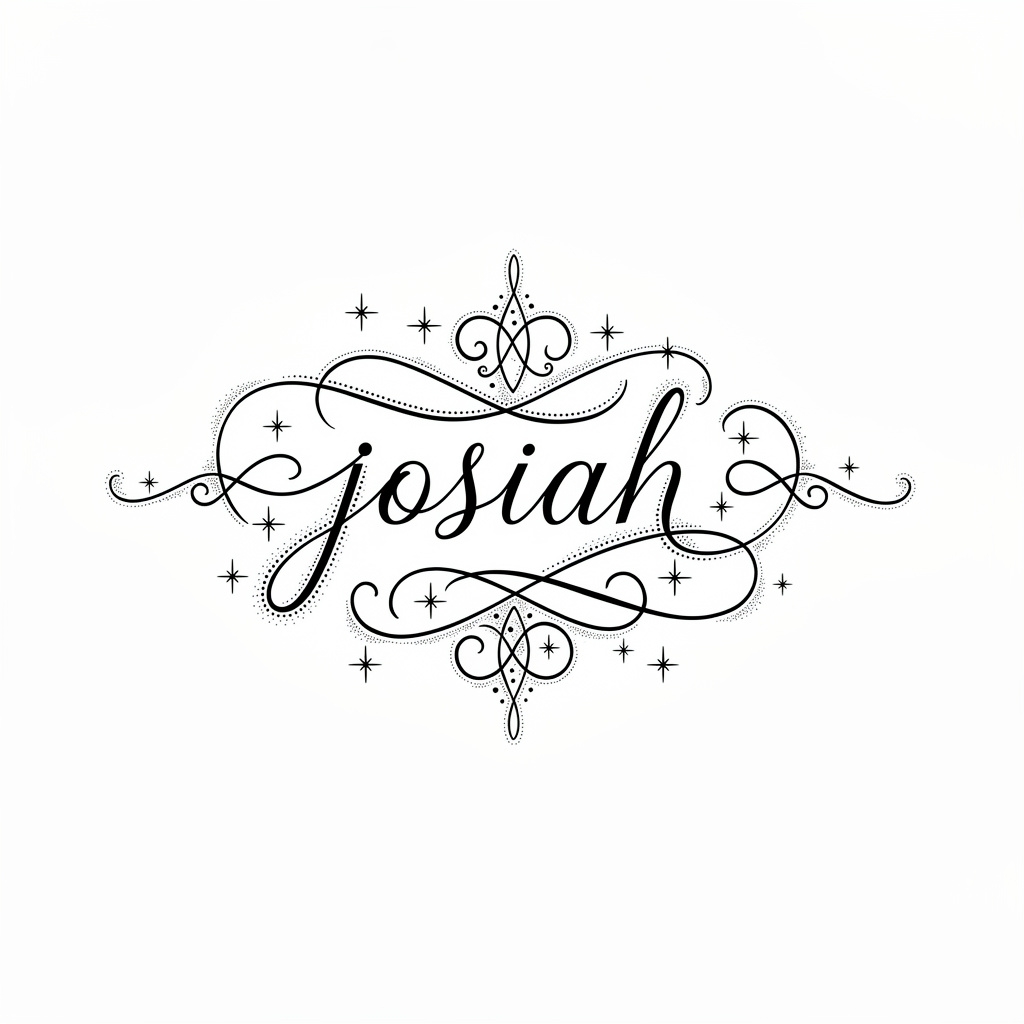 Fine-line Luminara Script tattoo design of the name Josiah on a white background.