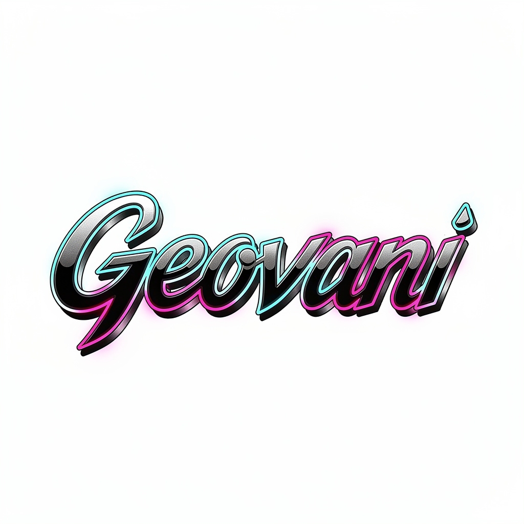 Futuristic neon-glow tattoo design of the name Geovani with shaded sculpted letters.