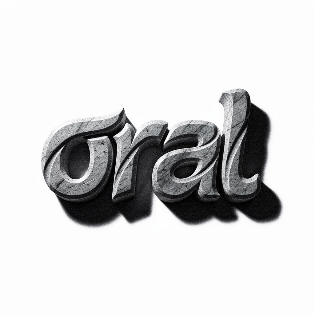 Realistic light-and-shadow tattoo concept of the name Oral on white