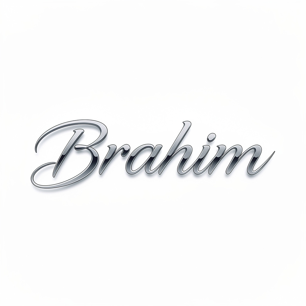Futuristic fine-line metallic tattoo design of the name Brahim on a white background