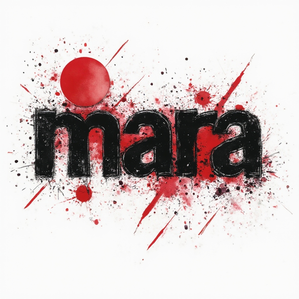 Trash Polka style tattoo design where distressed black and red graphic letters form the name mara on a white background