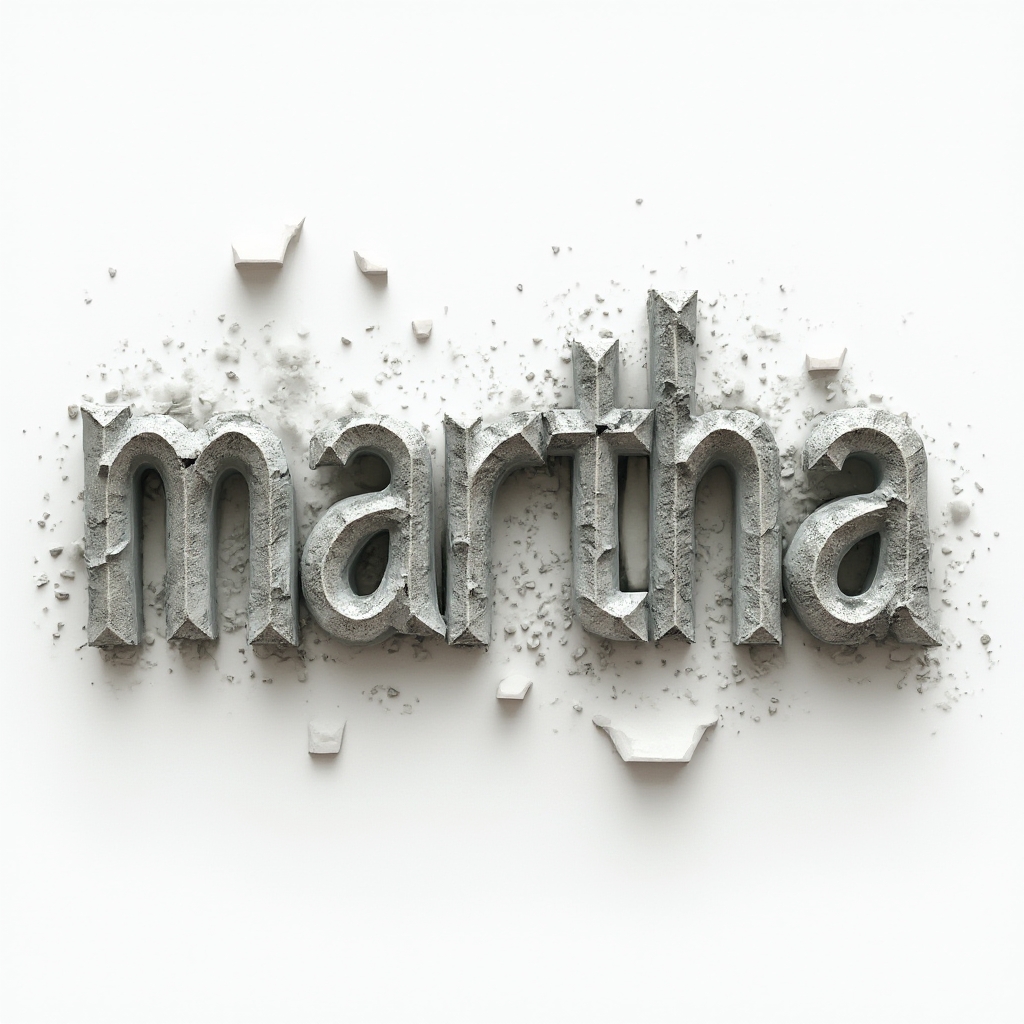 Surrealist tattoo concept where the name martha becomes melting architectural letters and dreamlike shapes on a white background.