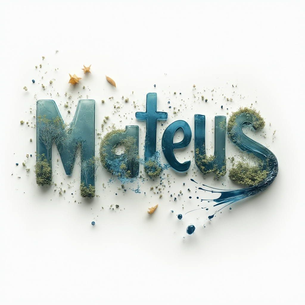 Surreal abstract tattoo design where the name mateus forms impossible floating structures on a white background