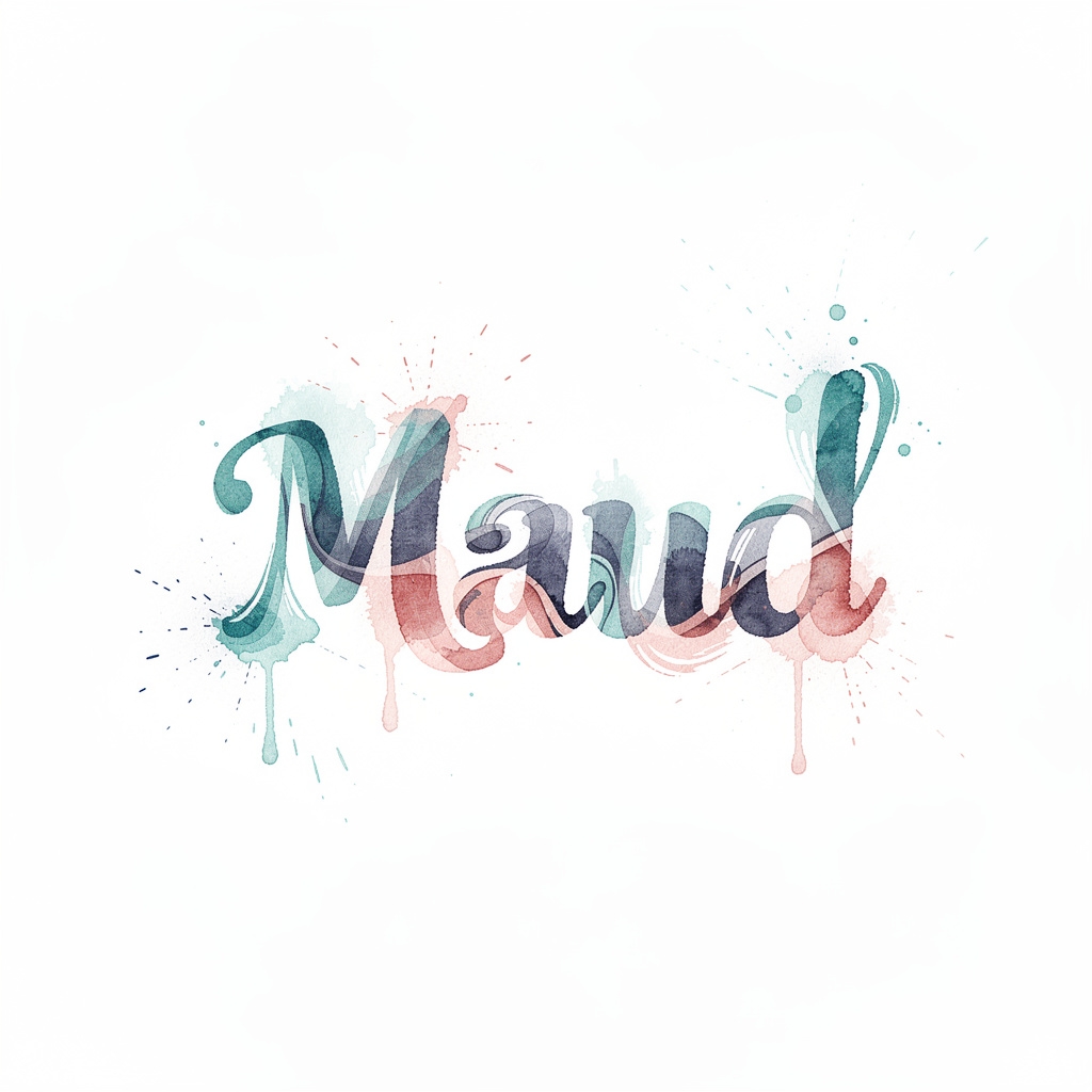 Watercolor tattoo design of the name Maud on a white background