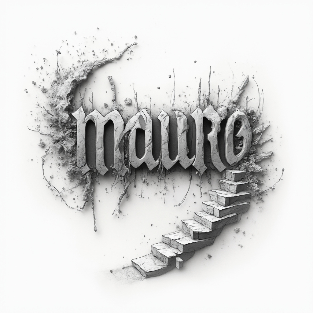 Surrealist tattoo concept of the name mauro with melting, dreamlike letters on a white background
