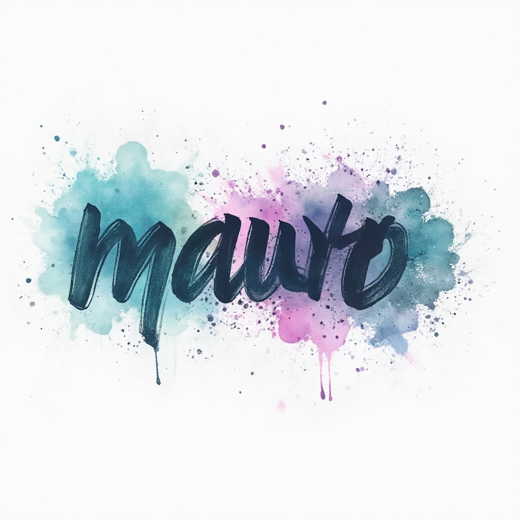 Watercolor tattoo concept of the name mauro formed by fluid, colorful paint strokes on a white background