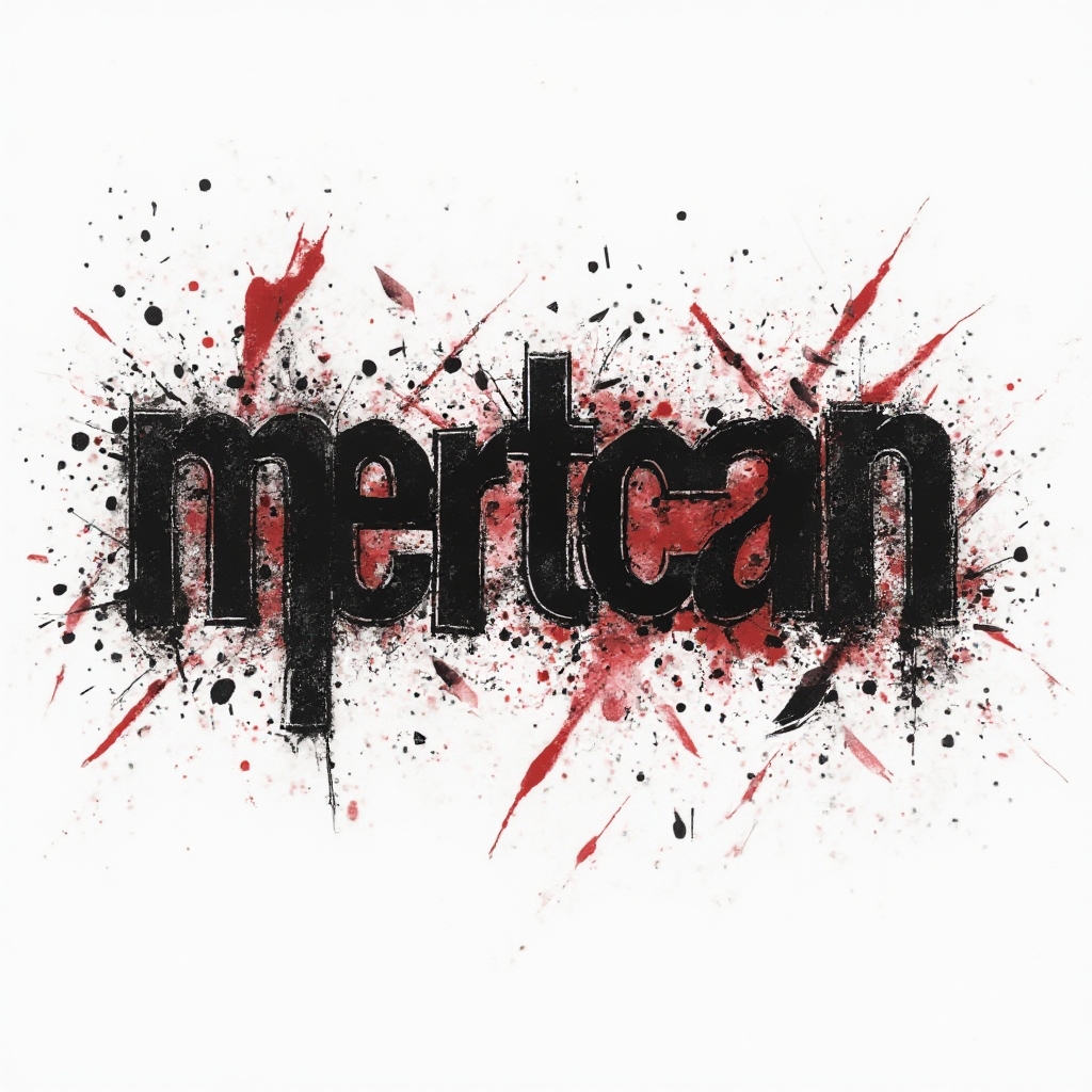 Trash Polka tattoo concept with the name mertcan in distressed black and red graphic elements on a white background