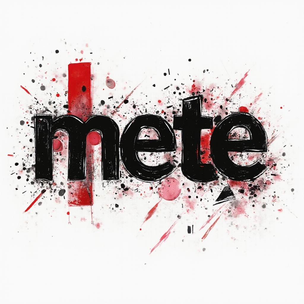 Trash Polka style tattoo concept where the name mete is built from black strokes, red shapes, and distressed textures on white.