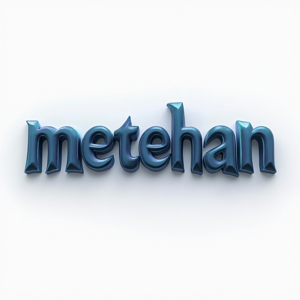 Futuristic 3D gradient lettering tattoo design of the name metehan on white background