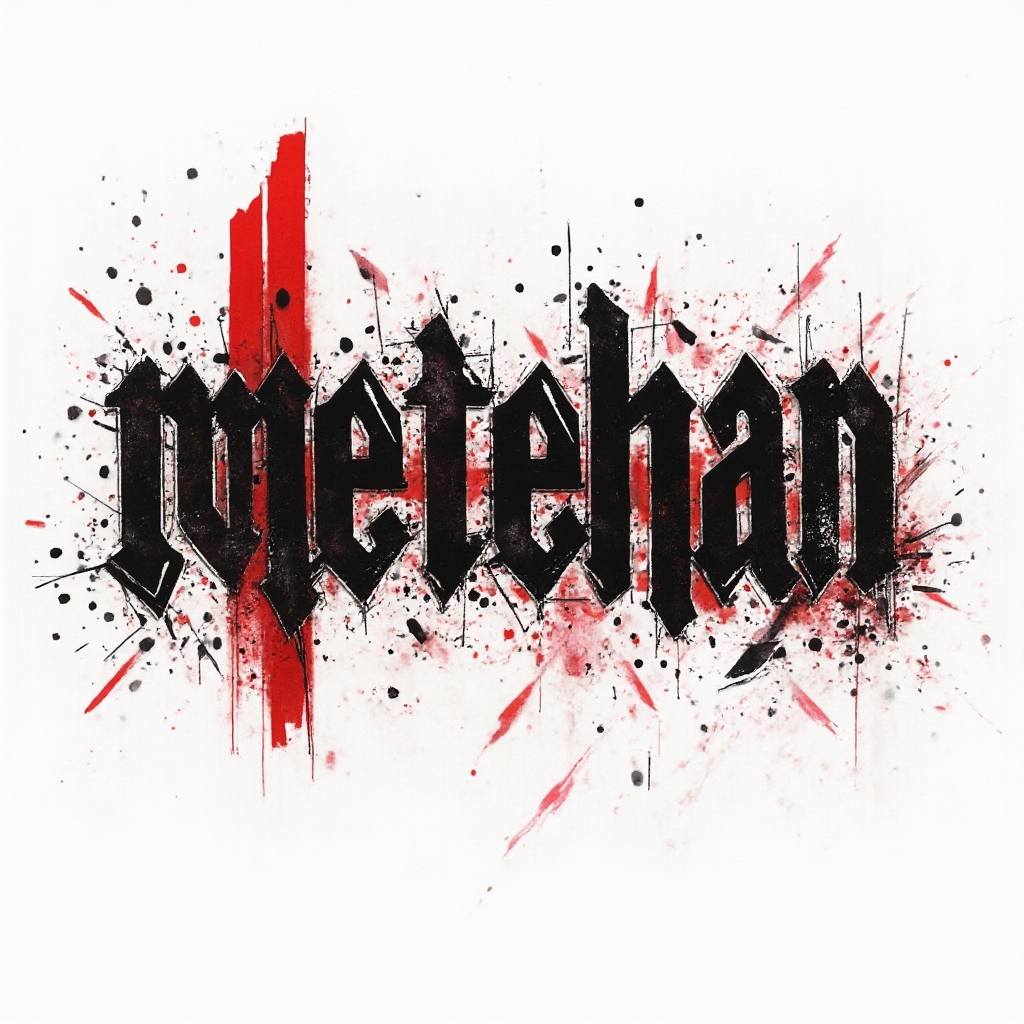 Trash Polka black and red abstract lettering tattoo design of the name metehan on white
