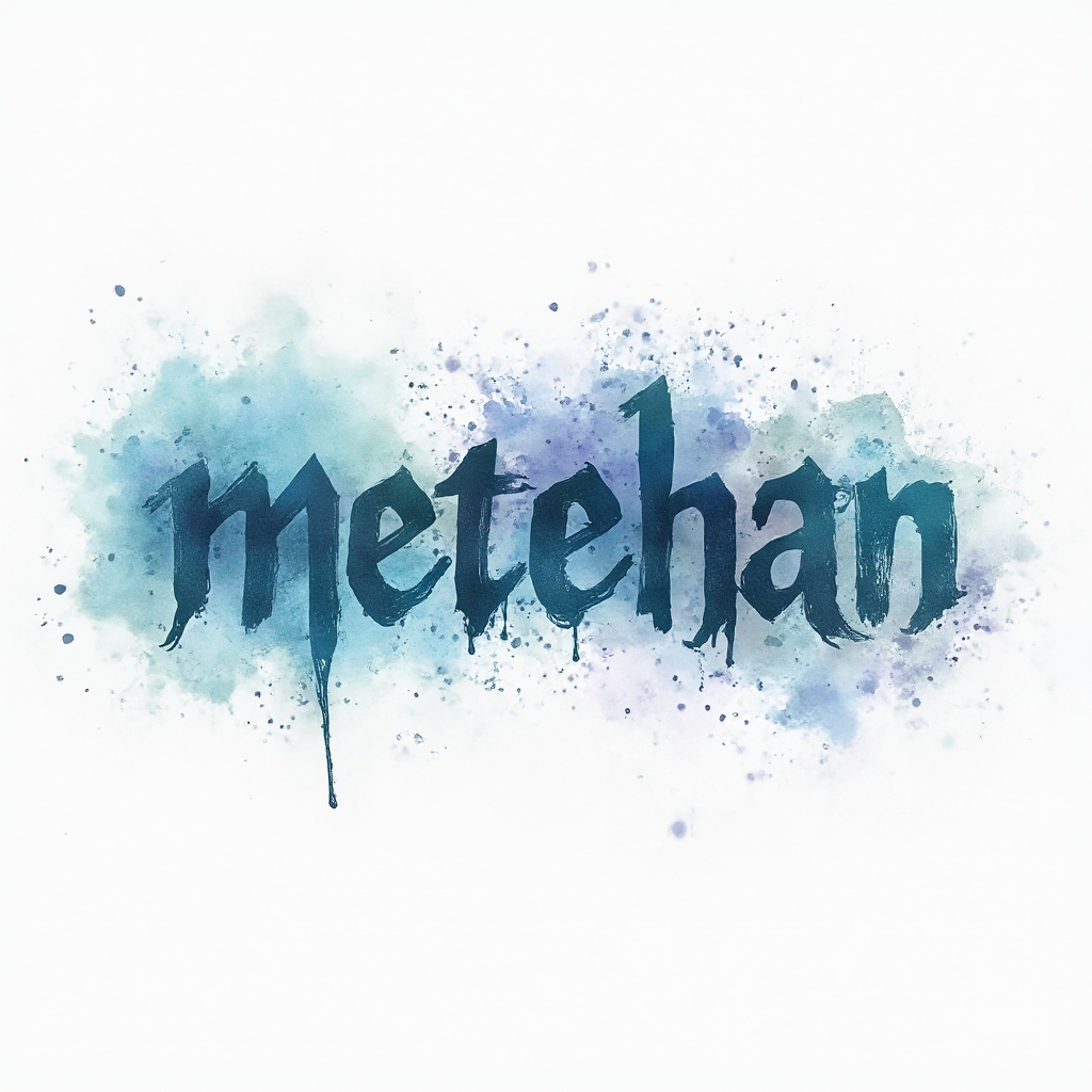 Watercolor splash tattoo design of the name metehan on a white background