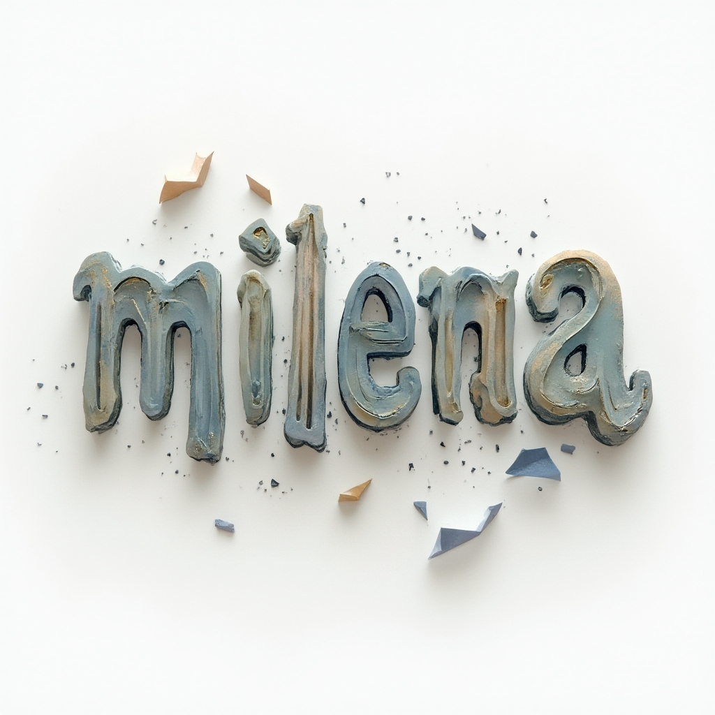 Surrealism-inspired tattoo concept of the name milena morphing into dreamlike letter shapes on a white background