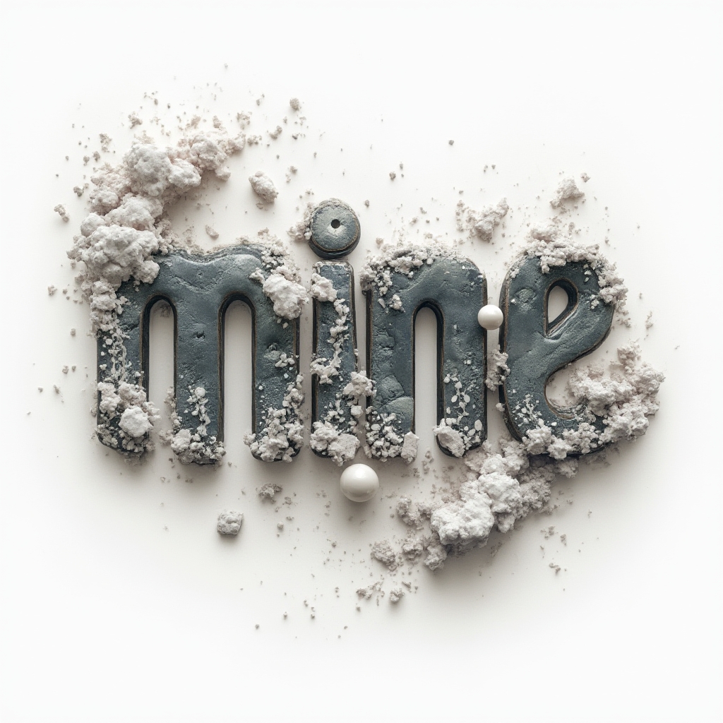 Surreal dreamscape tattoo concept where the name mine is built from melting, floating structures on a white background.